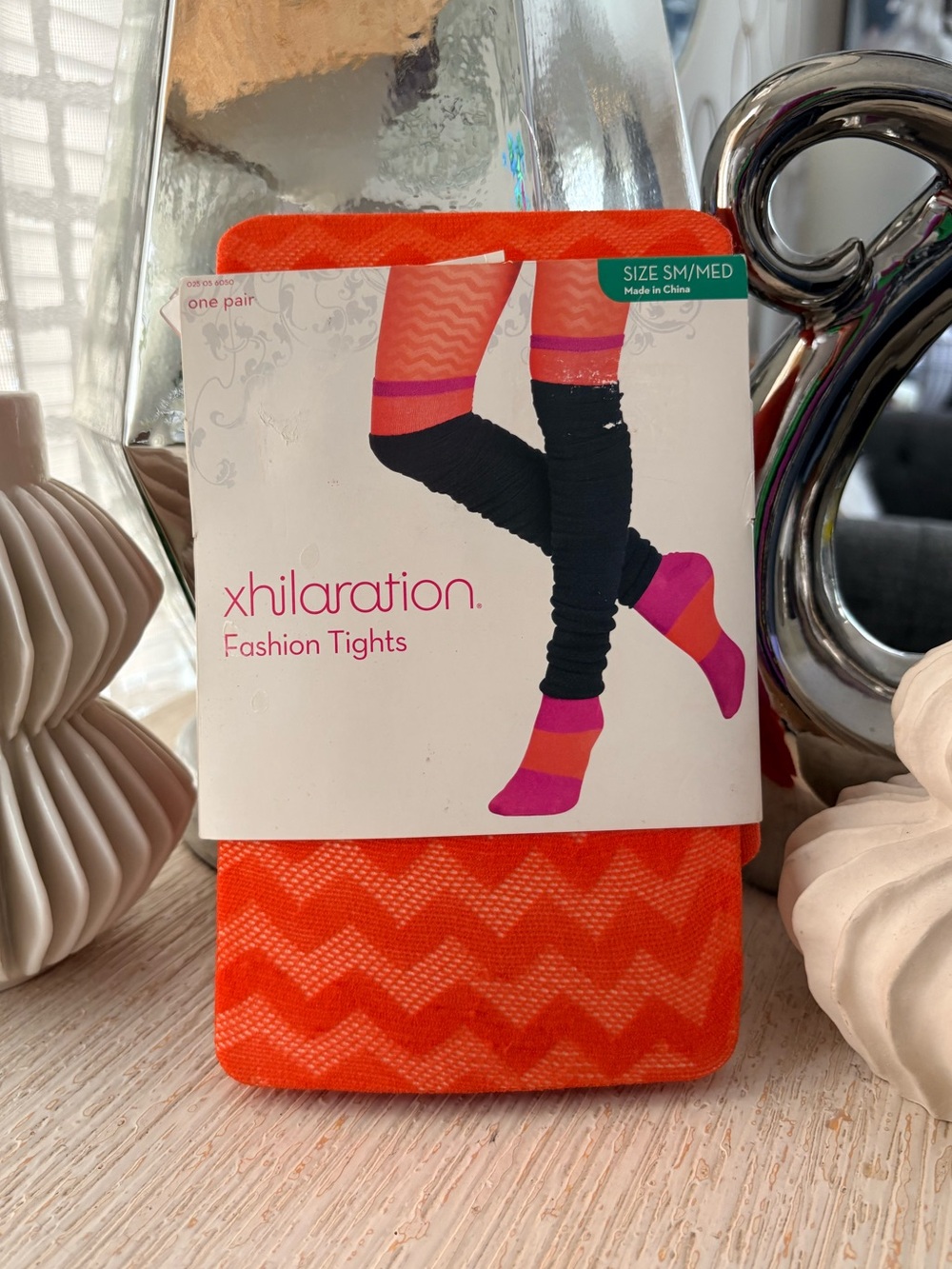 NWT Xhiliration Orange Chevron Sheer Fashion Tights Size S/M